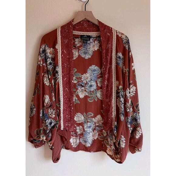 Angie Tops - Angie Size Large Boho Floral Kimono Top Open Front Dolman Sleeve Casual Chic